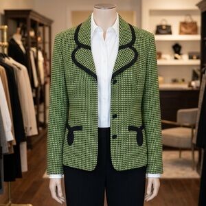 Sag Harbor Green Patterned Blazer with Black Trim